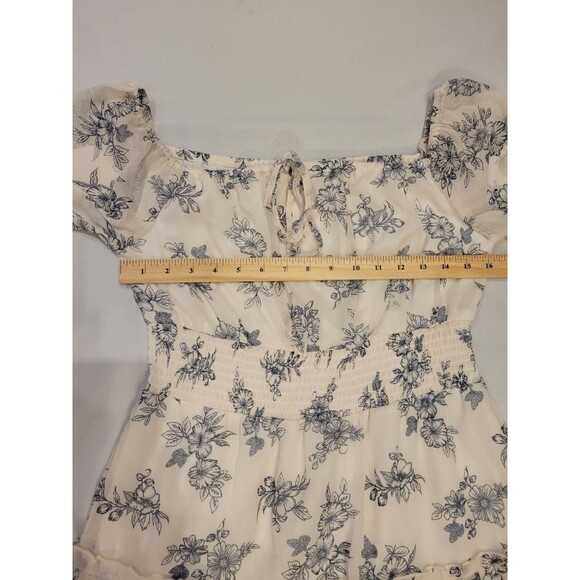 Cottagecore Floral Chiffon Dress Womens Large Off Shoulder Puff Sleeve Ruffles - Picture 6 of 11
